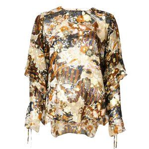 CHLOE French Couture Blouse Sz-EU38/US~M Multicolor Floral Pattern/Gold Lamé